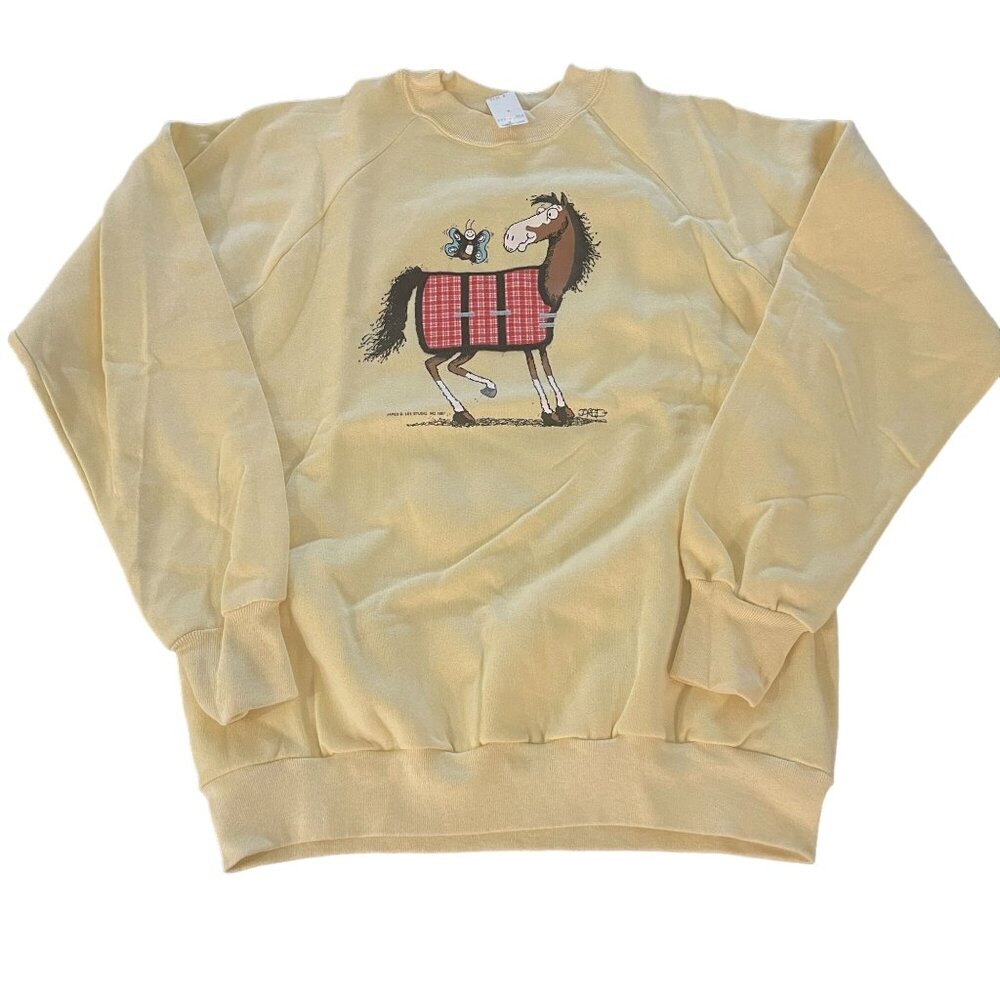 Vintage Jared Signed Sunbelt Sportswear Horse Yellow Sweatshirt USA, Size M NWT